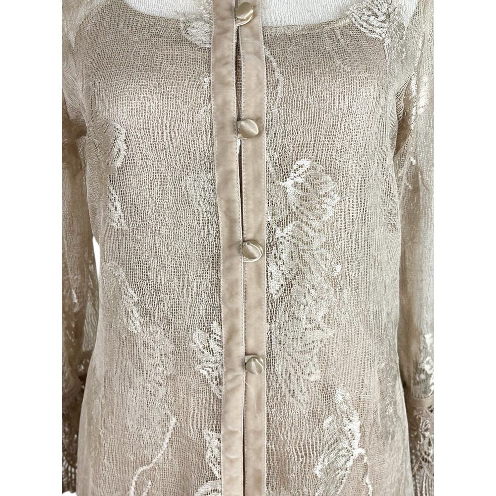 Cache Vintage Nocturn Lace Embroidered Dress Duster Set Beige Formal Size PS - Picture 8 of 16